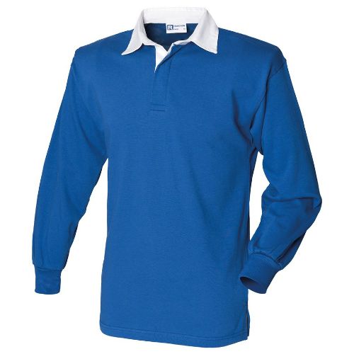 Front Row Long Sleeve Plain Rugby Shirt Royal/White